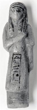  <em>Funerary Figurine of Neskhons</em>, ca. 1075–945 B.C.E. Faience, 6 3/8 × 1 15/16 in. (16.2 × 5 cm). Brooklyn Museum, Gift of Evangeline Wilbour Blashfield, Theodora Wilbour, and Victor Wilbour honoring the wishes of their mother, Charlotte Beebe Wilbour, as a memorial to their father, Charles Edwin Wilbour, 16.182. Creative Commons-BY (Photo: Brooklyn Museum, CUR.16.182_NegA_print_bw.jpg)