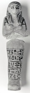  <em>Funerary Figurine of Neskhons</em>, ca. 1075-945 B.C.E. Faience, 6 13/16 × 2 1/4 in. (17.3 × 5.7 cm). Brooklyn Museum, Gift of Evangeline Wilbour Blashfield, Theodora Wilbour, and Victor Wilbour honoring the wishes of their mother, Charlotte Beebe Wilbour, as a memorial to their father, Charles Edwin Wilbour, 16.184. Creative Commons-BY (Photo: Brooklyn Museum, CUR.16.184_NegA_print_bw.jpg)