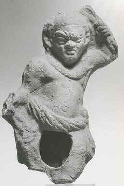  <em>Statuette of a Dancing Male</em>, 2nd-3rd century C.E. Terracotta, 5 1/16 x 3 1/16 x 1 9/16 in. (12.9 x 7.7 x 4 cm). Brooklyn Museum, Gift of Evangeline Wilbour Blashfield, Theodora Wilbour, and Victor Wilbour honoring the wishes of their mother, Charlotte Beebe Wilbour, as a memorial to their father, Charles Edwin Wilbour, 16.219. Creative Commons-BY (Photo: Brooklyn Museum, CUR.16.219_NegA_print_bw.jpg)