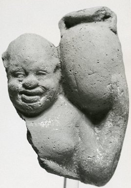  <em>Fragment of a Man Carrying a Jar</em>. Terracotta, pigment, 2 3/4 x 11/16 x 1 3/4 in. (7 x 1.8 x 4.4 cm). Brooklyn Museum, Gift of Evangeline Wilbour Blashfield, Theodora Wilbour, and Victor Wilbour honoring the wishes of their mother, Charlotte Beebe Wilbour, as a memorial to their father, Charles Edwin Wilbour, 16.223. Creative Commons-BY (Photo: Brooklyn Museum, CUR.16.223_NegA_print_bw.jpg)