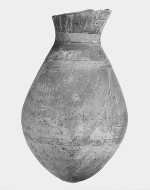  <em>Grain Storage Jar with Blue-Painted Lotus Plants and Floral Collar</em>, ca. 1353-1329 B.C.E. Clay, pigment, 27 9/16 × Diam. 15 5/8 in. (70 × 39.7 cm). Brooklyn Museum, Gift of Evangeline Wilbour Blashfield, Theodora Wilbour, and Victor Wilbour honoring the wishes of their mother, Charlotte Beebe Wilbour, as a memorial to their father, Charles Edwin Wilbour, 16.245. Creative Commons-BY (Photo: Brooklyn Museum, CUR.16.245_NegF_print_bw.jpg)