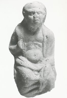  <em>Statuette of a Seated Elderly Man</em>, 3rd century B.C.E. Terracotta, 3 11/16 x 1 5/16 x 1 3/4 in. (9.3 x 3.3 x 4.4 cm). Brooklyn Museum, Gift of Evangeline Wilbour Blashfield, Theodora Wilbour, and Victor Wilbour honoring the wishes of their mother, Charlotte Beebe Wilbour, as a memorial to their father, Charles Edwin Wilbour, 16.296. Creative Commons-BY (Photo: Brooklyn Museum, CUR.16.296_NegA_print_bw.jpg)