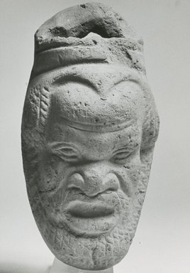  <em>Container with Face of a Satyr</em>, 30 B.C.E.–100 C.E. Terracotta, pigment, 4 7/16 x 2 3/16 x 2 1/8 in. (11.3 x 5.6 x 5.4 cm). Brooklyn Museum, Gift of Evangeline Wilbour Blashfield, Theodora Wilbour, and Victor Wilbour honoring the wishes of their mother, Charlotte Beebe Wilbour, as a memorial to their father, Charles Edwin Wilbour, 16.318. Creative Commons-BY (Photo: Brooklyn Museum, CUR.16.318_NegA_print_bw.jpg)