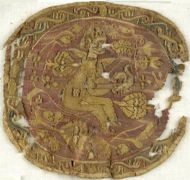 Coptic. <em>3 Roundels with Figural, Animal, and Botanical Decorations</em>, 5th-6th century C.E. Flax, wool, 16.327.1: 3 in. (7.6 cm). Brooklyn Museum, Gift of Evangeline Wilbour Blashfield, Theodora Wilbour, and Victor Wilbour honoring the wishes of their mother, Charlotte Beebe Wilbour, as a memorial to their father, Charles Edwin Wilbour, 16.327.1-.3. Creative Commons-BY (Photo: Brooklyn Museum (in collaboration with Index of Christian Art, Princeton University), CUR.16.327.1_ICA.jpg)