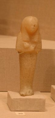  <em>Shabty of Nofer</em>, ca. 1352-1279 B.C.E. Egyptian alabaster (calcite), 4 5/8 x width at elbows 1 5/8 in. (11.8 x 4.2 cm). Brooklyn Museum, Gift of Evangeline Wilbour Blashfield, Theodora Wilbour, and Victor Wilbour honoring the wishes of their mother, Charlotte Beebe Wilbour, as a memorial to their father, Charles Edwin Wilbour, 16.377. Creative Commons-BY (Photo: Brooklyn Museum, CUR.16.377_wwgA-3.jpg)