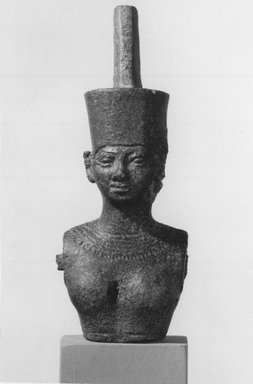  <em>Head and Bust of Neith</em>. Bronze, 3 11/16 x 1 3/8 in. (9.3 x 3.5 cm). Brooklyn Museum, Gift of Evangeline Wilbour Blashfield, Theodora Wilbour, and Victor Wilbour honoring the wishes of their mother, Charlotte Beebe Wilbour, as a memorial to their father, Charles Edwin Wilbour, 16.382. Creative Commons-BY (Photo: Brooklyn Museum, CUR.16.382_print_NegA_bw.jpg)