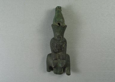 Graeco-Egyptian. <em>Upper Half of a Statuette</em>. Bronze, 4 1/4 x 1 7/16 x 1 1/8 in. (10.8 x 3.7 x 2.8 cm). Brooklyn Museum, Gift of Evangeline Wilbour Blashfield, Theodora Wilbour, and Victor Wilbour honoring the wishes of their mother, Charlotte Beebe Wilbour, as a memorial to their father, Charles Edwin Wilbour, 16.390. Creative Commons-BY (Photo: Brooklyn Museum, CUR.16.390_view1.jpg)