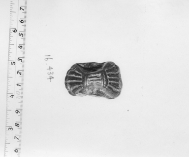  <em>Seal</em>. Steatite, 5/8 in. (1.6 cm). Brooklyn Museum, Gift of Evangeline Wilbour Blashfield, Theodora Wilbour, and Victor Wilbour honoring the wishes of their mother, Charlotte Beebe Wilbour, as a memorial to their father, Charles Edwin Wilbour, 16.434. Creative Commons-BY (Photo: , CUR.16.434_NegA_print_bw.jpg)