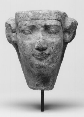  <em>Sculptor's Model of a Male Head</em>, 664-525 B.C.E. Limestone, 3 5/16 x 3 1/4 in. (8.4 x 8.2 cm). Brooklyn Museum, Gift of Evangeline Wilbour Blashfield, Theodora Wilbour, and Victor Wilbour honoring the wishes of their mother, Charlotte Beebe Wilbour, as a memorial to their father, Charles Edwin Wilbour, 16.51. Creative Commons-BY (Photo: Brooklyn Museum, CUR.16.51_negA_bw.jpg)