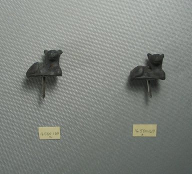  <em>Pair of Small Lions</em>, 19th century C.E. Bronze, 16.580.169a: 7/8 x 1 3/16 in. (2.2 x 3 cm). Brooklyn Museum, Gift of Evangeline Wilbour Blashfield, Theodora Wilbour, and Victor Wilbour honoring the wishes of their mother, Charlotte Beebe Wilbour, as a memorial to their father, Charles Edwin Wilbour, 16.580.169. Creative Commons-BY (Photo: Brooklyn Museum, CUR.16.580.169_View1.jpg)