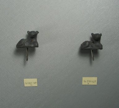  <em>Pair of Small Lions</em>, 19th century C.E. Bronze, 16.580.169a: 7/8 x 1 3/16 in. (2.2 x 3 cm). Brooklyn Museum, Gift of Evangeline Wilbour Blashfield, Theodora Wilbour, and Victor Wilbour honoring the wishes of their mother, Charlotte Beebe Wilbour, as a memorial to their father, Charles Edwin Wilbour, 16.580.169. Creative Commons-BY (Photo: Brooklyn Museum, CUR.16.580.169_view1.jpg)