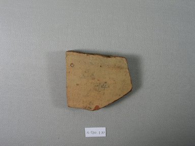  <em>Demotic Ostracon</em>. Terracotta, pigment, 2 1/2 x 1/2 x 3 1/16 in. (6.4 x 1.3 x 7.7 cm). Brooklyn Museum, Gift of Evangeline Wilbour Blashfield, Theodora Wilbour, and Victor Wilbour honoring the wishes of their mother, Charlotte Beebe Wilbour, as a memorial to their father, Charles Edwin Wilbour, 16.580.237. Creative Commons-BY (Photo: Brooklyn Museum, CUR.16.580.237_view1.jpg)