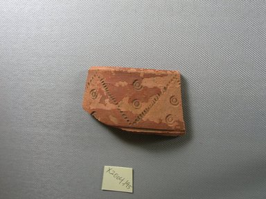 Egyptian. <em>Decorated Pot Sherd</em>. Terracotta, pigment, 1 13/16 x 1/4 x 3 1/8 in. (4.6 x 0.6 x 7.9 cm). Brooklyn Museum, Gift of Evangeline Wilbour Blashfield, Theodora Wilbour, and Victor Wilbour honoring the wishes of their mother, Charlotte Beebe Wilbour, as a memorial to their father, Charles Edwin Wilbour, 16.580.475. Creative Commons-BY (Photo: Brooklyn Museum, CUR.16.580.475_view1.jpg)