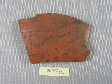 Demotic. <em>Demotic Ostracon</em>, Year 2 of a Ptolemy. Terracotta, pigment, 2 11/16 x 3/8 x 4 in. (6.9 x 0.9 x 10.1 cm). Brooklyn Museum, Gift of Evangeline Wilbour Blashfield, Theodora Wilbour, and Victor Wilbour honoring the wishes of their mother, Charlotte Beebe Wilbour, as a memorial to their father, Charles Edwin Wilbour, 16.580.529. Creative Commons-BY (Photo: Brooklyn Museum, CUR.16.580.529_view1.jpg)