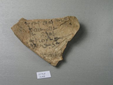 Demotic. <em>Demotic Ostracon</em>. Stone, pigment, 4 5/8 x 3 1/4 x 3/4 in. (11.8 x 8.2 x 1.9 cm). Brooklyn Museum, Gift of Evangeline Wilbour Blashfield, Theodora Wilbour, and Victor Wilbour honoring the wishes of their mother, Charlotte Beebe Wilbour, as a memorial to their father, Charles Edwin Wilbour, 16.580.606 (Photo: Brooklyn Museum, CUR.16.580.606_view1.jpg)