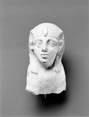  <em>Head and Forepart of Body of Sphinx</em>, 2nd-3rd century C.E. (probably). Limestone, 9 3/16 x 6 1/2 in. (23.3 x 16.5 cm). Brooklyn Museum, Gift of Evangeline Wilbour Blashfield, Theodora Wilbour, and Victor Wilbour honoring the wishes of their mother, Charlotte Beebe Wilbour, as a memorial to their father, Charles Edwin Wilbour, 16.622. Creative Commons-BY (Photo: Brooklyn Museum, CUR.16.622_negA_bw.jpg)