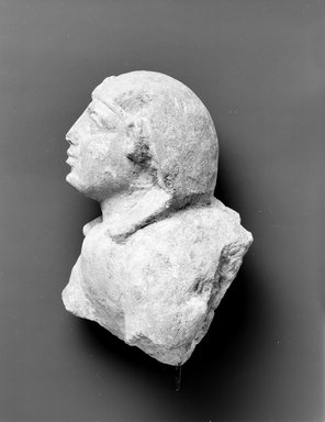  <em>Head and Forepart of Body of Sphinx</em>, 2nd-3rd century C.E. (probably). Limestone, 9 3/16 x 6 1/2 in. (23.3 x 16.5 cm). Brooklyn Museum, Gift of Evangeline Wilbour Blashfield, Theodora Wilbour, and Victor Wilbour honoring the wishes of their mother, Charlotte Beebe Wilbour, as a memorial to their father, Charles Edwin Wilbour, 16.622. Creative Commons-BY (Photo: Brooklyn Museum, CUR.16.622_negC_bw.jpg)