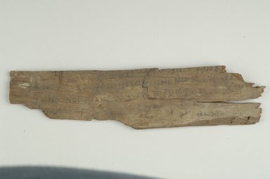 Coptic. <em>Fragmentary Board</em>. Wood, 2 15/16 x 5/16 x 12 1/4 in. (7.4 x 0.8 x 31.1 cm). Brooklyn Museum, Gift of Evangeline Wilbour Blashfield, Theodora Wilbour, and Victor Wilbour honoring the wishes of their mother, Charlotte Beebe Wilbour, as a memorial to their father, Charles Edwin Wilbour, 16.647. Creative Commons-BY (Photo: Brooklyn Museum (in collaboration with Index of Christian Art, Princeton University), CUR.16.647_ICA.jpg)