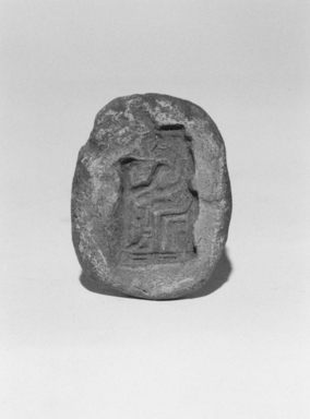  <em>Mold for Amulet of Seated Goddess Holding Papyrus Scepter</em>, ca. 1539-1075 B.C.E. Terracotta, 1 7/16 x 5/8 x 1 7/8 in. (3.6 x 1.6 x 4.7 cm). Brooklyn Museum, Gift of Evangeline Wilbour Blashfield, Theodora Wilbour, and Victor Wilbour honoring the wishes of their mother, Charlotte Beebe Wilbour, as a memorial to their father, Charles Edwin Wilbour, 16.748.8. Creative Commons-BY (Photo: Brooklyn Museum, CUR.16.748.8_NegL1012_30_print_bw.jpg)