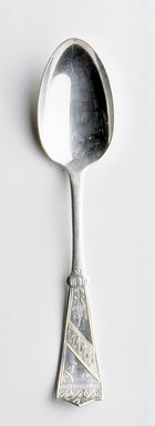 The Charles Parker Company (American, established 1832). <em>Teaspoon, Pattern Unknown</em>, ca. 1885. Silver-plate, 6 1/16 x 1 5/16 x 13/16 in. Brooklyn Museum, Gift of Helen Hersh and Charles Sporn, 1989.107.2. Creative Commons-BY (Photo: Brooklyn Museum, CUR.1989.107.2.jpg)