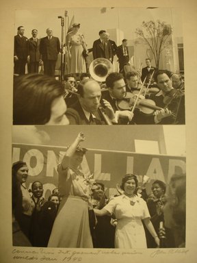 John Albok (American, born Hungary, 1894-1982). <em>Convention International Ladies Garment Workers Union, World's Fair (The Honorable Eleanor Roosevelt, Senator Wagner and David Dubinsky President of I.L.G.W.U.)</em>, 1940. Gelatin silver prints, each image: 6 3/4 x 9 1/2 in. (17.1 x 24.1 cm). Brooklyn Museum, Gift of Ilona Albok Vitarius, 1990.122.3a-b. © artist or artist's estate (Photo: Brooklyn Museum, CUR.1990.122.3a-b.jpg)