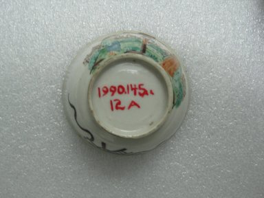 Unknown. <em>Cup and Saucer</em>, ca. 1750. Porcelain, saucer, height: 13/16 in. (2.1 cm). Brooklyn Museum, Bequest of DeLancey Thorn Grant in memory of her mother, Louise Floyd-Jones Thorn, 1990.145.12a-b. Creative Commons-BY (Photo: Brooklyn Museum, CUR.1990.145.12a_bottom.jpg)