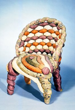 and Upholsterer Yves Marthelot (French, born 1949). <em>Side Chair</em>, ca. 1985. Fabric, metal frame, 30 3/4 x 23 x 20 in.  (78.1 x 58.4 x 50.8 cm). Brooklyn Museum, Gift of Mr. and Mrs. Bruce M. Newman, 1990.230.1. Creative Commons-BY (Photo: Brooklyn Museum, CUR.1990.230.1.jpg)