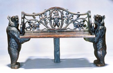 Trauffer (attributed to a member of the family). <em>Bench</em>, ca. 1895. Wood, glass, 33 x 54 1/2 x 17 in.  (83.8 x 138.4 x 43.2 cm). Brooklyn Museum, Gift of Mr. and Mrs. Bruce M. Newman, 1990.230.3. Creative Commons-BY (Photo: Brooklyn Museum, CUR.1990.230.3.jpg)