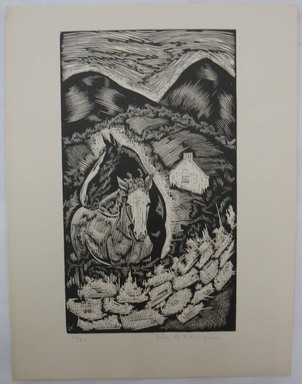 John B. Flannagan (American, 1895–1942). <em>Two Horses on the Farm</em>, n.d. Woodcut on wove paper, Image: 10 1/16 x 5 3/4 in. (25.5 x 14.6 cm). Brooklyn Museum, Gift of Gertrude W. Dennis, 1991.153.16 (Photo: Brooklyn Museum, CUR.1991.153.16.jpg)