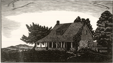 J.J. Lankes (American, 1884–1960). <em>Vermont Farmhouse</em>, 1928. Woodcut on tissue thin wove tissue paper, sheet: 8 3/4 x 13 3/16 in. Brooklyn Museum, Gift of Gertrude W. Dennis, 1991.153.21. © artist or artist's estate (Photo: Brooklyn Museum, CUR.1991.153.21.jpg)