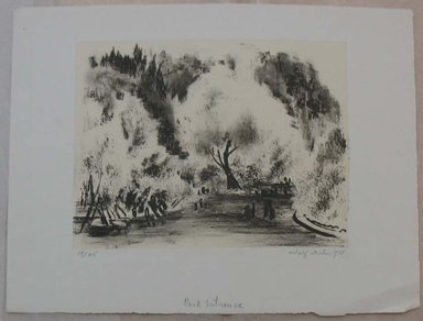 Adolf Arthur Dehn (American, 1895-1968). <em>Park</em>, 1928. Lithograph chine colle on wove paper, Image: 7 5/16 x 9 3/8 in. (18.5 x 23.8 cm). Brooklyn Museum, Gift of Gertrude W. Dennis, 1991.153.9. © artist or artist's estate (Photo: Brooklyn Museum, CUR.1991.153.9.jpg)