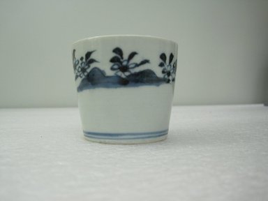  <em>Soba Cup, One from a Set of Five</em>, 19th century. Porcelain with underglaze blue decoration; Arita ware, height: 2 3/8 in. Brooklyn Museum, Gift of the Estate of Charles A. Brandon, 1991.74.22. Creative Commons-BY (Photo: Brooklyn Museum, CUR.1991.74.22_side_view2.jpg)