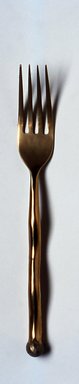 Izabel Lam. <em>Dinner Fork from a 5 Piece Place Setting, Sphere Pattern</em>, ca. 1990. Bronze, 7/8 x 1 x 7 7/8 in. (2.2 x 2.5 x 20 cm). Brooklyn Museum, Gift of Izabel Lam International, 1991.93.2. Creative Commons-BY (Photo: Brooklyn Museum, CUR.1991.93.2.jpg)