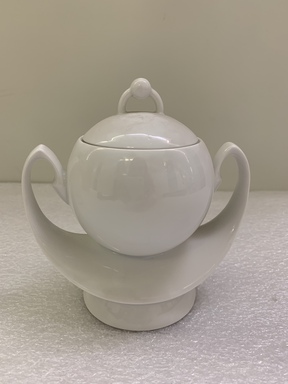 Erich Rozewicz (French, born Poland, 20th century). <em>Sugar Bowl with Lid from a Three Piece Tea Set, Monoikos Pattern</em>, ca. 1990. Porcelain, 5 1/4 x 5 1/4 x 3 1/4 in.  (13.3 x 13.3 x 8.3 cm). Brooklyn Museum, Gift of Erich Rozewicz and Manufacture de Monaco, 1992.244.2a-b. Creative Commons-BY (Photo: , CUR.1992.244.2a-b.jpg)
