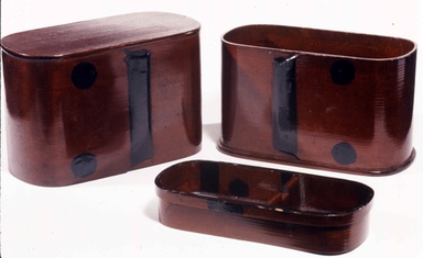  <em>Bento-Bako (Lunch Box)</em>, 1898. Wood box with reddish brown and black lacquer, 5 3/16 x 4 x 7 3/4 in. Brooklyn Museum, Gift of Dr. and Mrs. John P. Lyden, 1993.194.7a-c. Creative Commons-BY (Photo: , CUR.1993.194.7a-c.jpg)