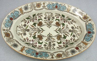 T. & R. (Thomas & Richard) Boote, Ltd. Waterloo Pottery (1842-1905). <em>Large Oval Platter; Lahore Pattern</em>, Registered January 7, 1880. Glazed earthenware with transfer printed decoration, oval, 2 x 19 1/4 x 13 1/4 in. (5.0 x 48.9 x 33.6 cm). Brooklyn Museum, Gift of Paul F. Walter, 1993.209.2. Creative Commons-BY (Photo: Brooklyn Museum, CUR.1993.209.2.jpg)