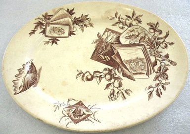 Holt Shore Coggins. <em>Oval Platter; Pomegranite Pattern</em>, 1885. Glazed earthenware with transfer printed decoration, 1 x 14 x 11 1/4 in. (2.5 x 35.5 x 28.5 cm). Brooklyn Museum, Gift of Paul F. Walter, 1993.209.30. Creative Commons-BY (Photo: Brooklyn Museum, CUR.1993.209.30.jpg)