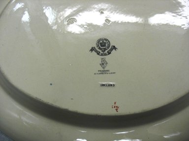 W.T. Copeland & Sons Ltd. Spode Works. <em>Large Oval Platter; Primrose Pattern</em>, Registered April 28, 1881. Glazed earthenware with transfer printed decoration, oval, 1 1/4 x 18 3/4 x 15 3/8 in. (3.2 x 47.6 x 38.6 cm). Brooklyn Museum, Gift of Paul F. Walter, 1993.209.3. Creative Commons-BY (Photo: Brooklyn Museum, CUR.1993.209.3_mark.jpg)