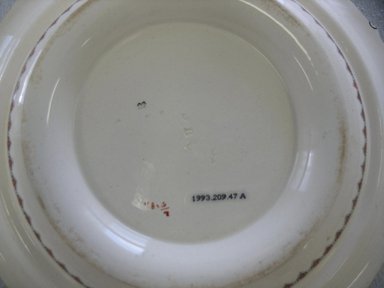 W.T. Copeland & Sons Ltd. Spode Works. <em>Round Covered Serving Dish</em>, 1847-ca. 1900. Glazed earthenware with transfer printed decoration, lid, height: 3 1/2 in. (8.9 cm). Brooklyn Museum, Gift of Paul F. Walter, 1993.209.47a-b. Creative Commons-BY (Photo: Brooklyn Museum, CUR.1993.209.47a_bottom.jpg)