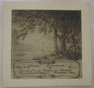 Addison T. Millar (American, 1860–1913). <em>Annual Exhibition by Silver Mine Group of Artists</em>, n.d. Etching on cream laid paper, Image: 5 1/8 x 5 1/4 in. (13 x 13.3 cm). Brooklyn Museum, Gift of Dr. Clark S. Marlor, 1993.38.1 (Photo: Brooklyn Museum, CUR.1993.38.1.jpg)