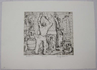 Philip Reisman (American, 1904–1992). <em>Builders I</em>, 1927–1934. Etching on paper, sheet: 9 1/2 x 13 1/8 in. (24.1 x 33.4 cm). Brooklyn Museum, Gift of Louise Reisman, 1993.39.10. © artist or artist's estate (Photo: Brooklyn Museum, CUR.1993.39.10.jpg)