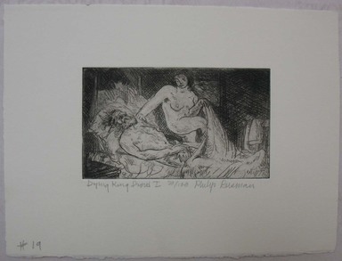 Philip Reisman (American, 1904–1992). <em>Dying King David I</em>, 1927–1934. Etching on paper, sheet: 6 5/8 x 9 1/8 in. (16.9 x 23.1 cm). Brooklyn Museum, Gift of Louise Reisman, 1993.39.19. © artist or artist's estate (Photo: Brooklyn Museum, CUR.1993.39.19.jpg)