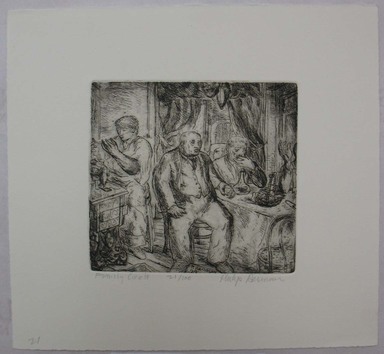 Philip Reisman (American, 1904–1992). <em>Family Circle</em>, 1927–1934. Etching, sheet: 8 3/4 x 9 1/2 in. (22.2 x 24.2 cm). Brooklyn Museum, Gift of Louise Reisman, 1993.39.21. © artist or artist's estate (Photo: Brooklyn Museum, CUR.1993.39.21.jpg)