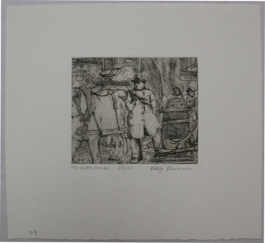 Philip Reisman (American, 1904-1992). <em>The Knife Grinder</em>, 1927-1934. Etching on paper, sheet: 8 3/4 x 9 1/2 in. (22.3 x 24.2 cm). Brooklyn Museum, Gift of Louise Reisman, 1993.39.29. © artist or artist's estate (Photo: Brooklyn Museum, CUR.1993.39.29.jpg)