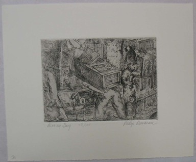 Philip Reisman (American, 1904-1992). <em>Moving Day</em>, 1927-1934. Etching on paper, sheet: 9 5/16 x 11 9/16 in. (23.7 x 29.3 cm). Brooklyn Museum, Gift of Louise Reisman, 1993.39.36. © artist or artist's estate (Photo: Brooklyn Museum, CUR.1993.39.36.jpg)