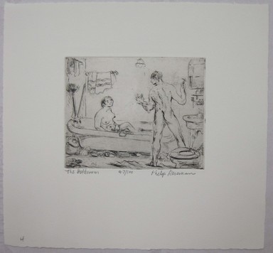 Philip Reisman (American, 1904–1992). <em>The Bathroom</em>, 1927–1934. Etching on paper, sheet: 8 13/16 x 9 1/2 in. (22.4 x 24.1 cm). Brooklyn Museum, Gift of Louise Reisman, 1993.39.4. © artist or artist's estate (Photo: Brooklyn Museum, CUR.1993.39.4.jpg)