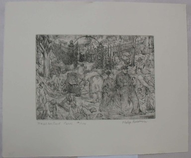 Philip Reisman (American, 1904-1992). <em>Neighborhood Park</em>, 1927-1934. Etching on paper, sheet: 10 15/16 x 13 3/16 in. (27.8 x 33.5 cm). Brooklyn Museum, Gift of Louise Reisman, 1993.39.40. © artist or artist's estate (Photo: Brooklyn Museum, CUR.1993.39.40.jpg)
