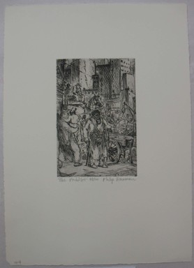 Philip Reisman (American, 1904-1992). <em>The Peddler</em>, 1927-1934. Etching on paper, sheet: 13 1/4 x 9 5/16 in. (33.6 x 23.6 cm). Brooklyn Museum, Gift of Louise Reisman, 1993.39.43. © artist or artist's estate (Photo: Brooklyn Museum, CUR.1993.39.43.jpg)