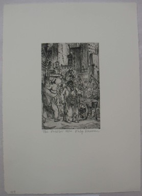 Philip Reisman (American, 1904–1992). <em>The Peddler</em>, 1927–1934. Etching on paper, sheet: 13 1/4 x 9 5/16 in. (33.6 x 23.6 cm). Brooklyn Museum, Gift of Louise Reisman, 1993.39.43. © artist or artist's estate (Photo: Brooklyn Museum, CUR.1993.39.43.jpg)