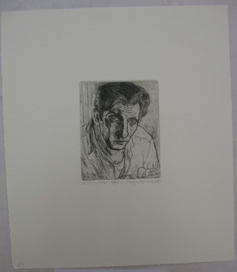 Philip Reisman (American, 1904-1992). <em>Self-Portrait</em>, n.d. Etching on paper, sheet: 10 1/16 x 8 3/4 in. (25.6 x 22.2 cm). Brooklyn Museum, Gift of Louise Reisman, 1993.39.49. © artist or artist's estate (Photo: Brooklyn Museum, CUR.1993.39.49.jpg)